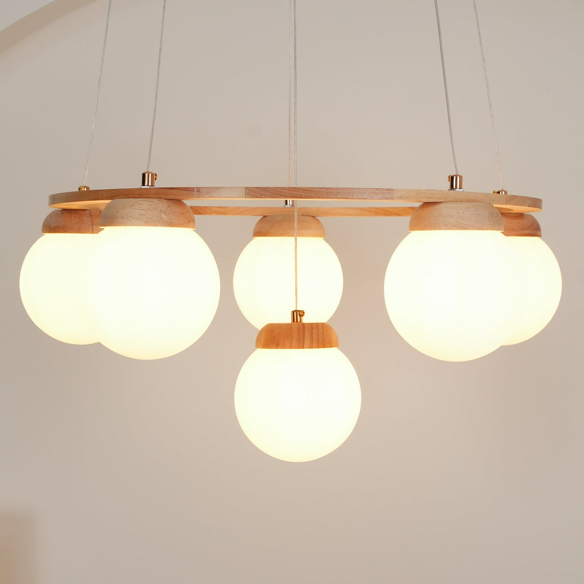 Vivelia Lustre en Bois avec Anneau et Globes