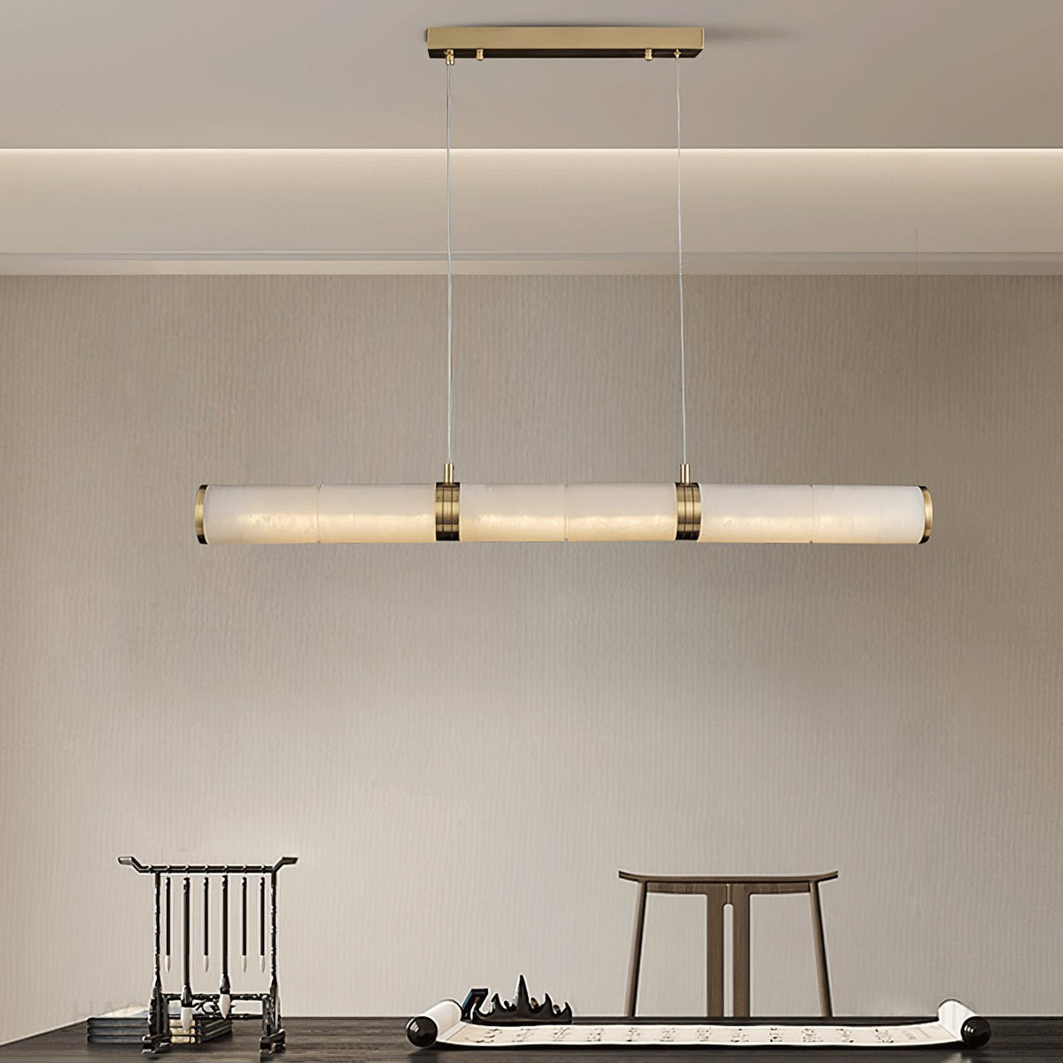 Eira Minimaliste Albâtre Linéaire Pendentif Lumière