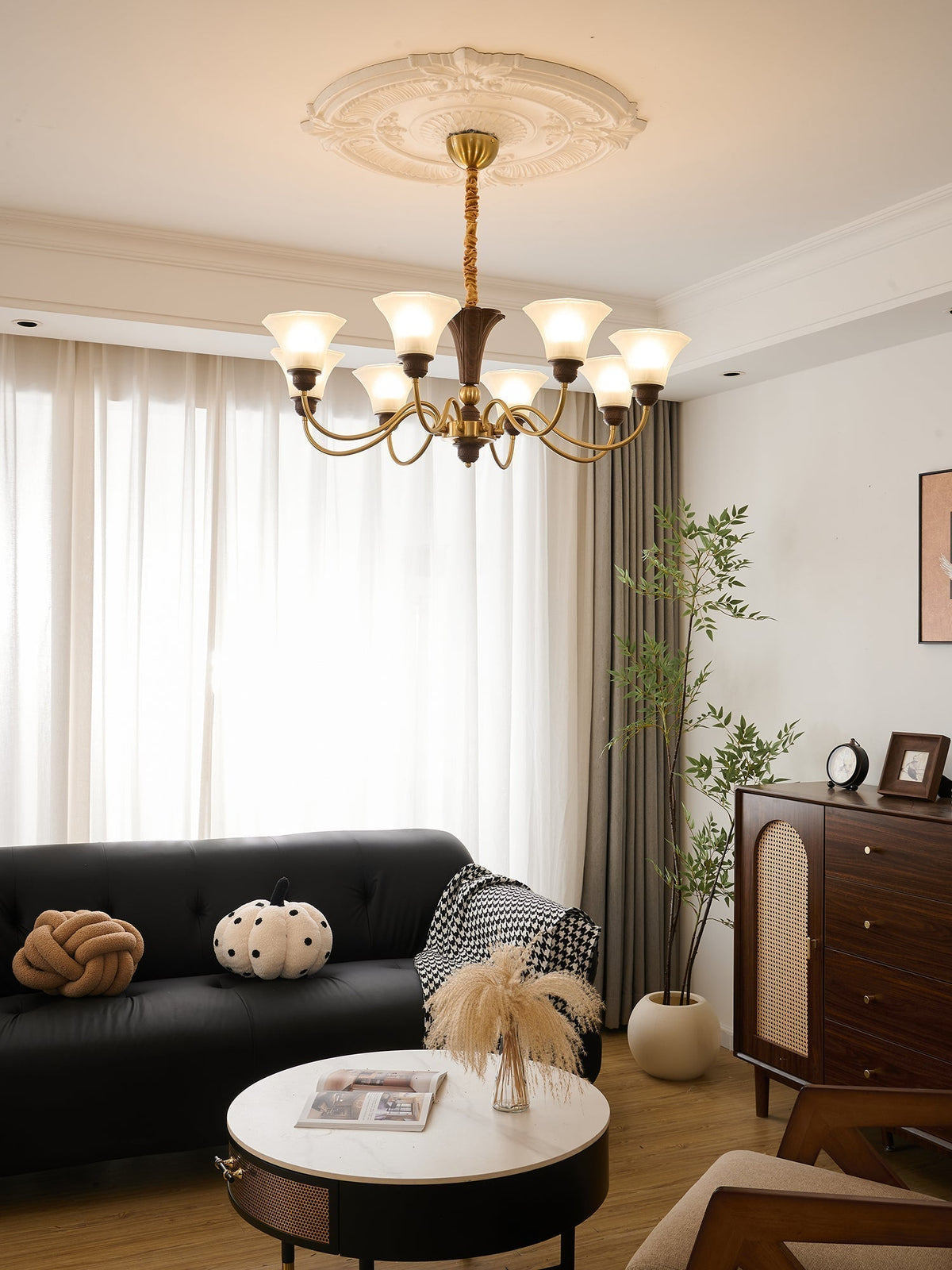 Hadrine Lustre en Bois et Verre Vintage