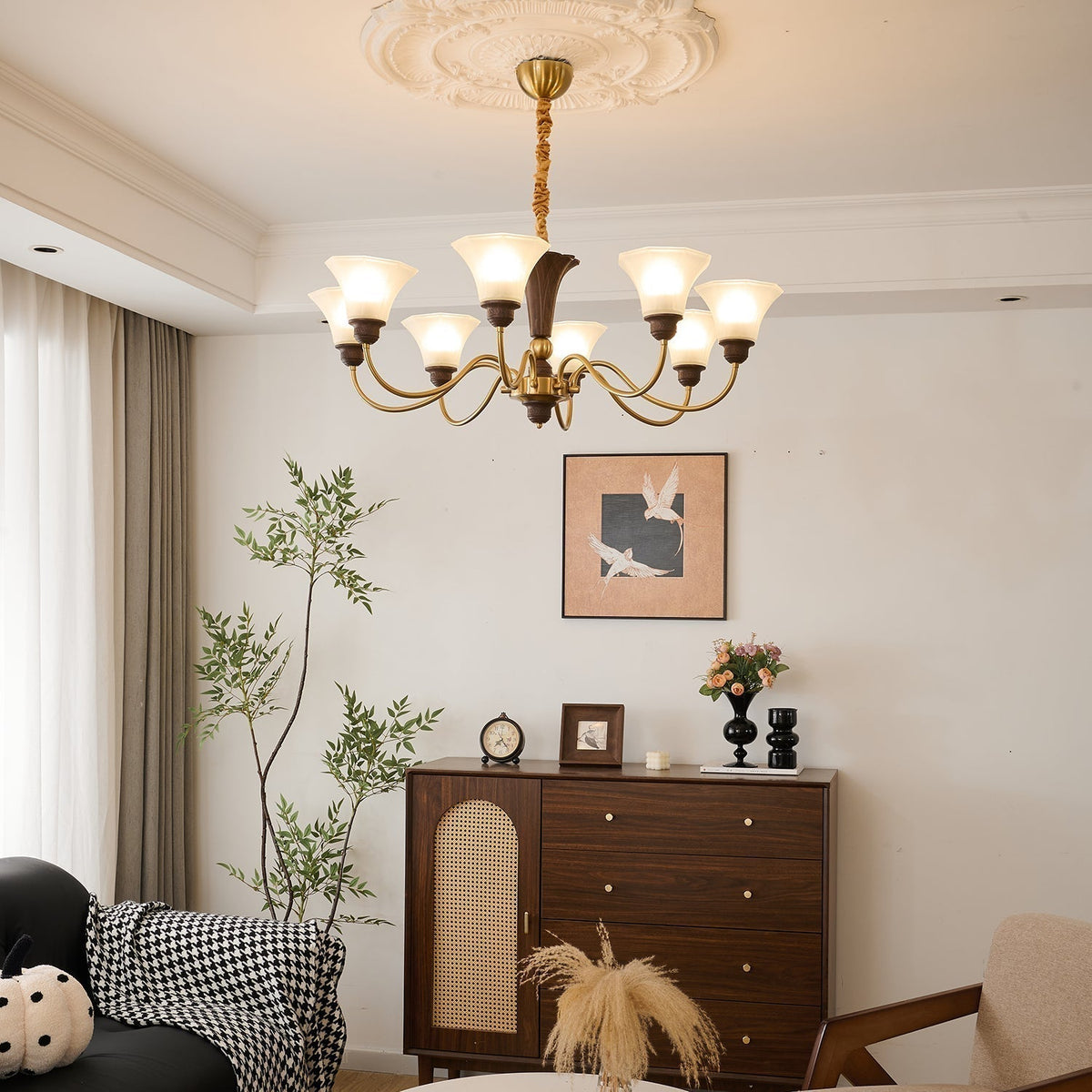 Hadrine Lustre en Bois et Verre Vintage