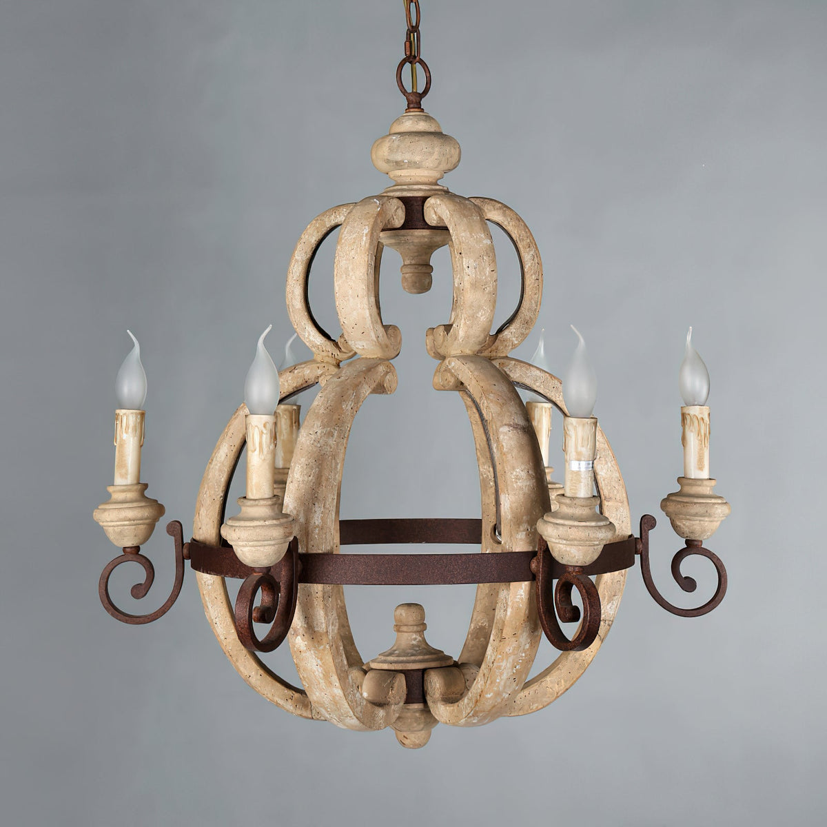 Cumaryra Lustre Traditionnel en Bois et Métal Sculpté à La Main