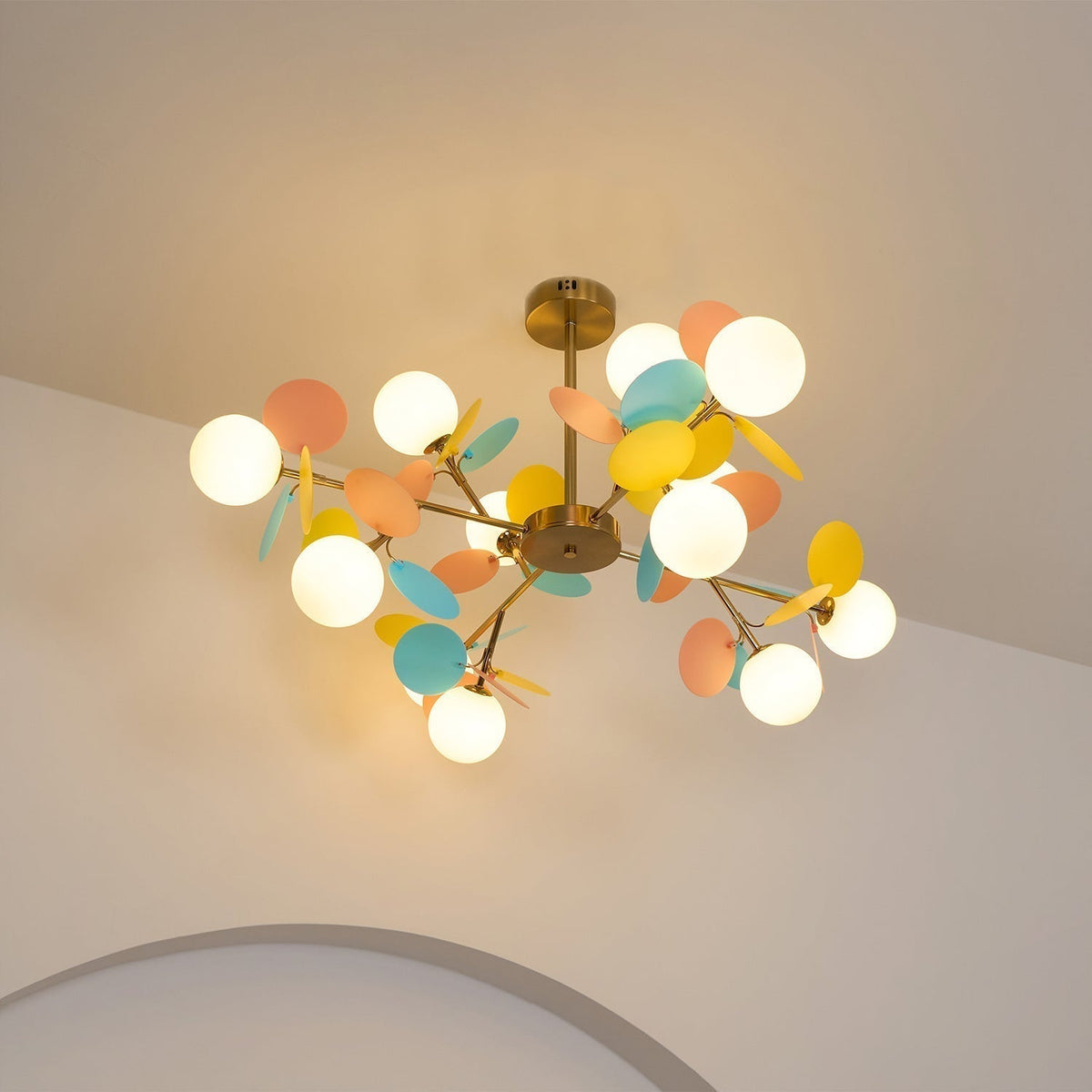 Ilvevia Lustre Arbre Blanc Cassé à Huit Abat-jours Ouverts