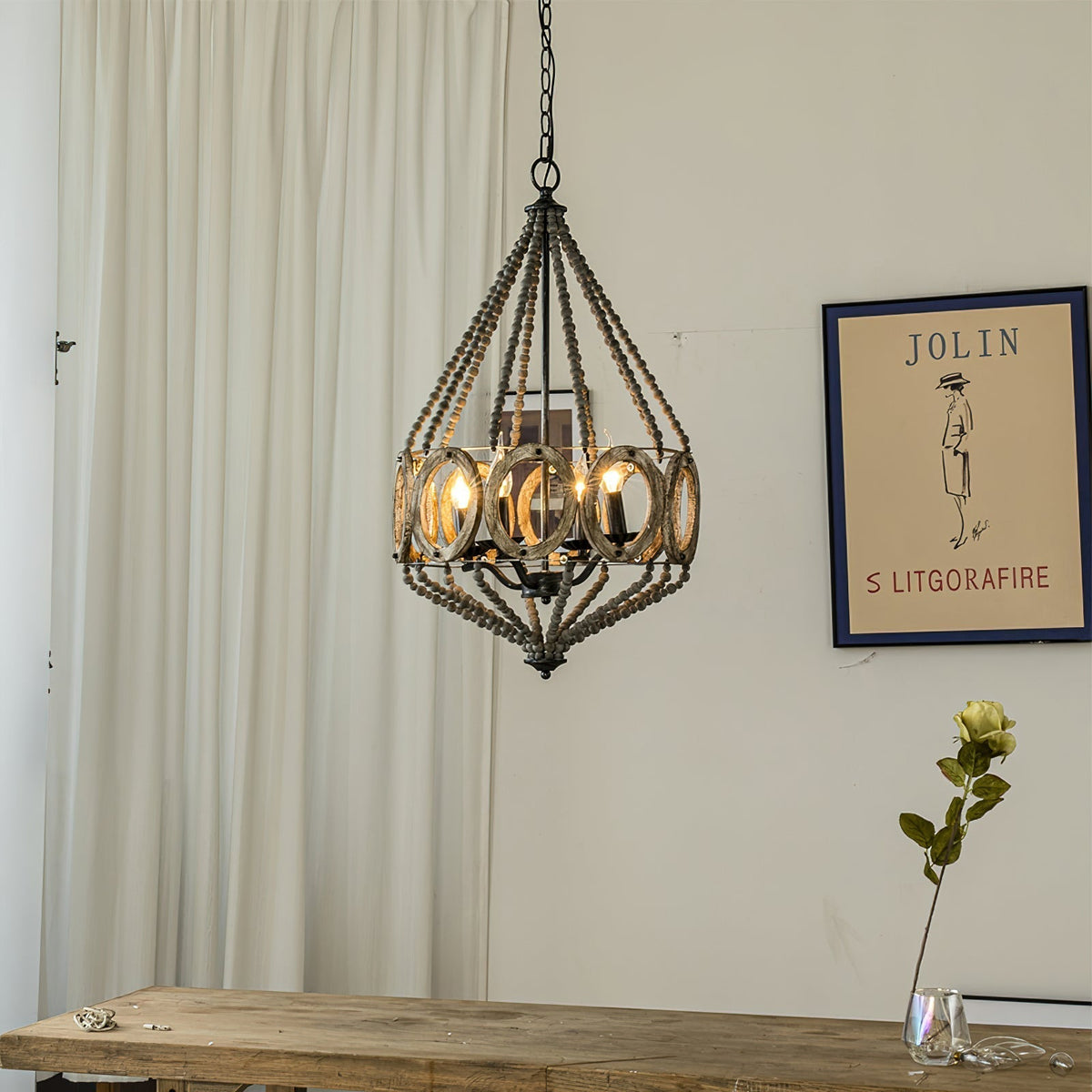 Zasorila Lustre Vintage en Bois et Métal