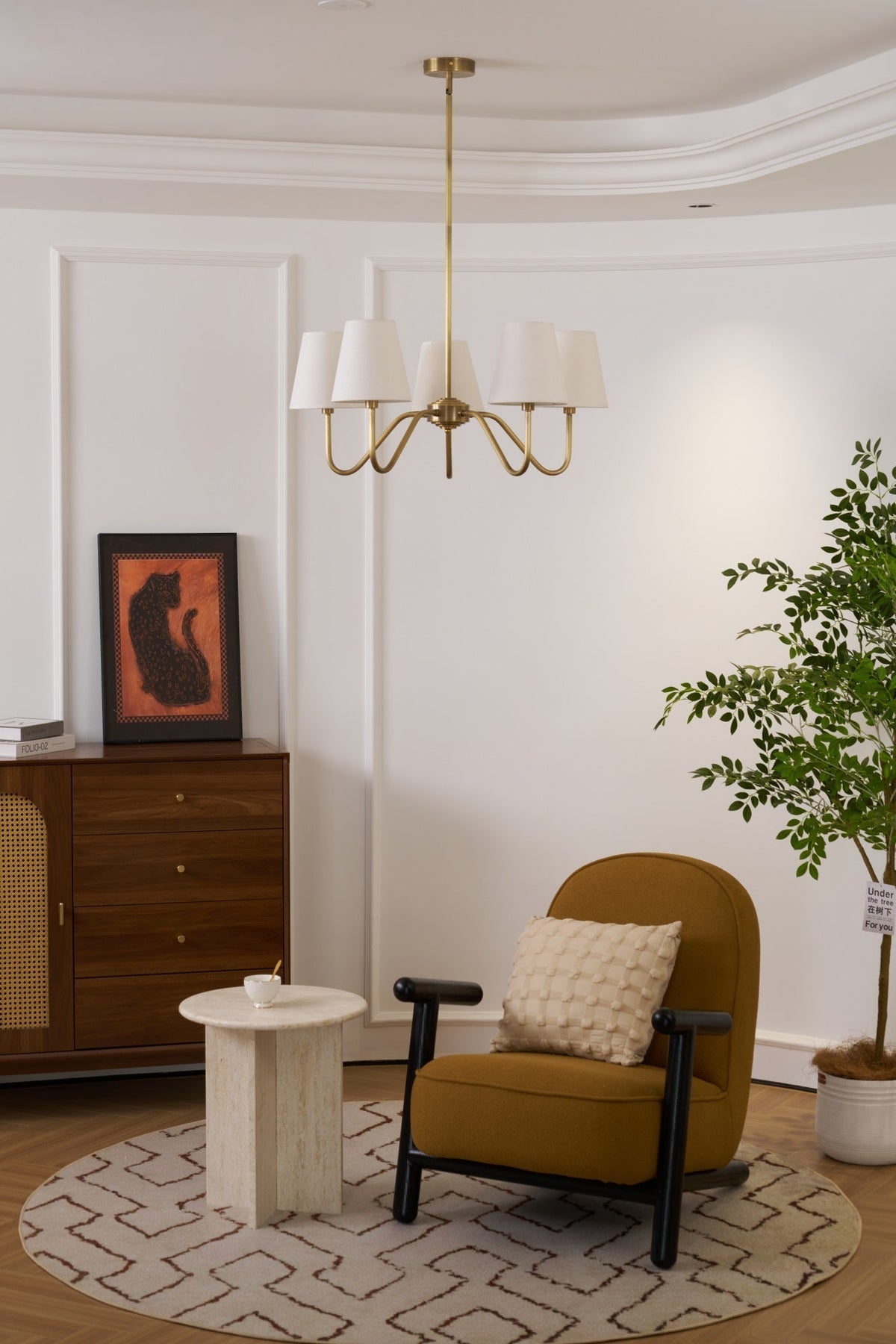 Sorina Lustre Industriel Vintage en Laiton et Tissu