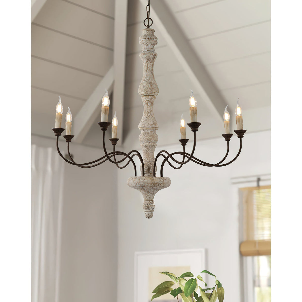 Emirel Lustre Vintage à 8 Lumières en Bois et Métal