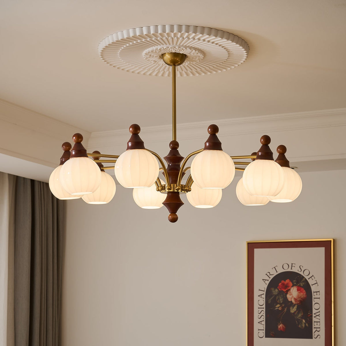 Sylvaine Lustre Blossom avec Abat-jours en Verre