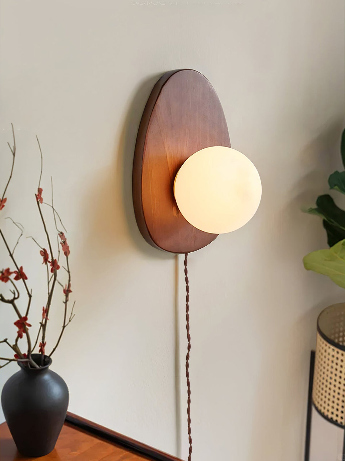 Nylaeiel Applique Murale Nordic Art à Brancher en Noyer Verre Et Bois