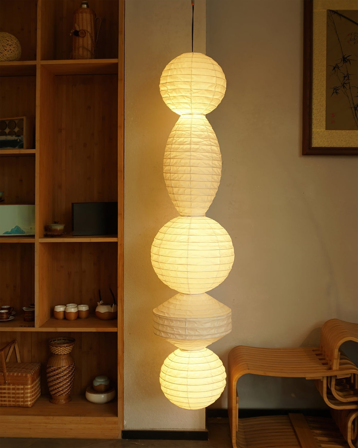 Claresa Lampe Suspendue Lampe à Lanterne en Bambou Série Naturelle
