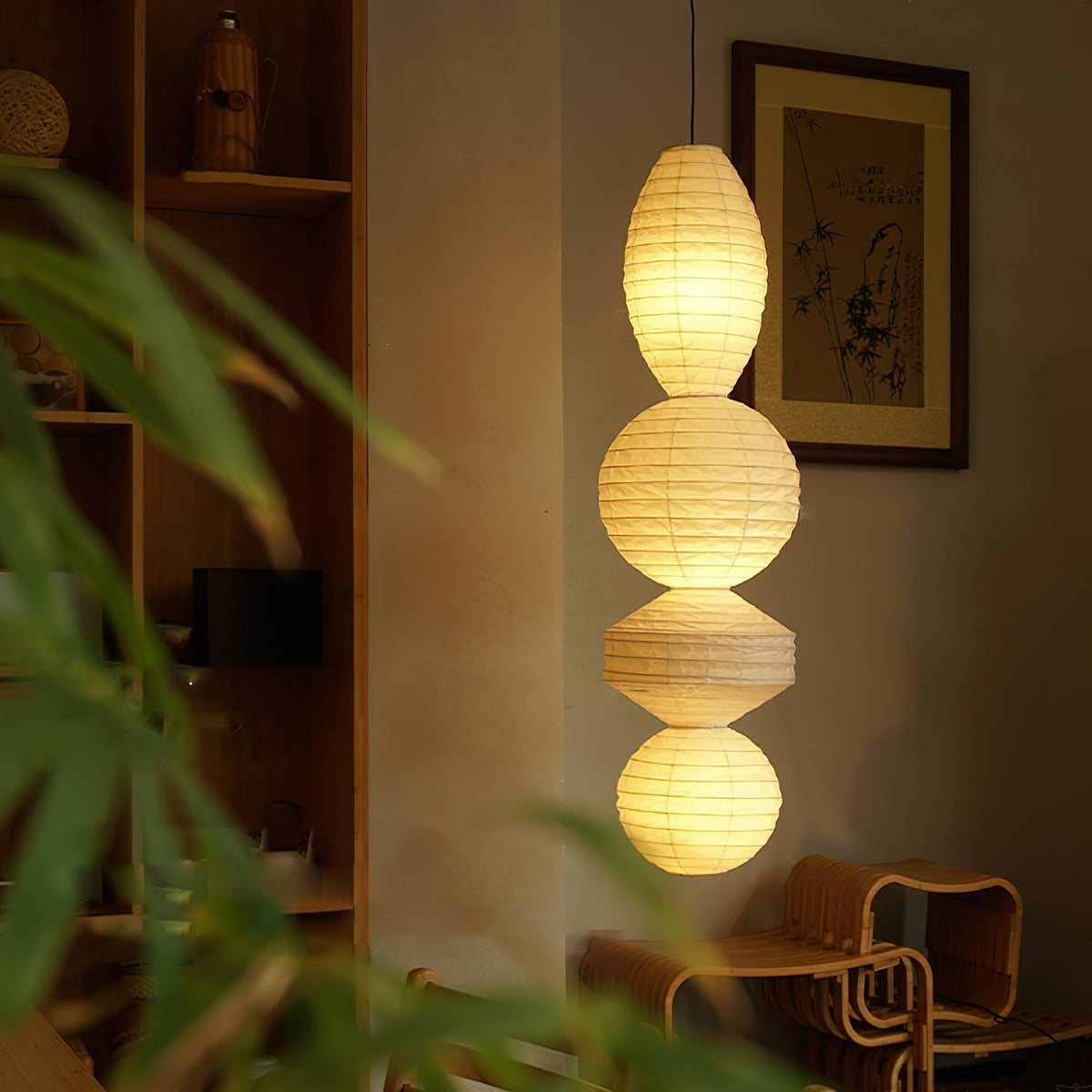 Claresa Lampe Suspendue Lampe à Lanterne en Bambou Série Naturelle