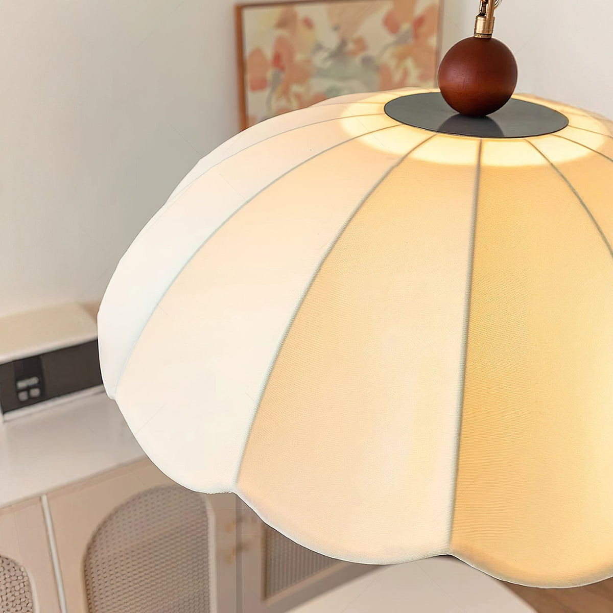 Side profile of the Oriente Pendant Light showcasing its parasol shape.