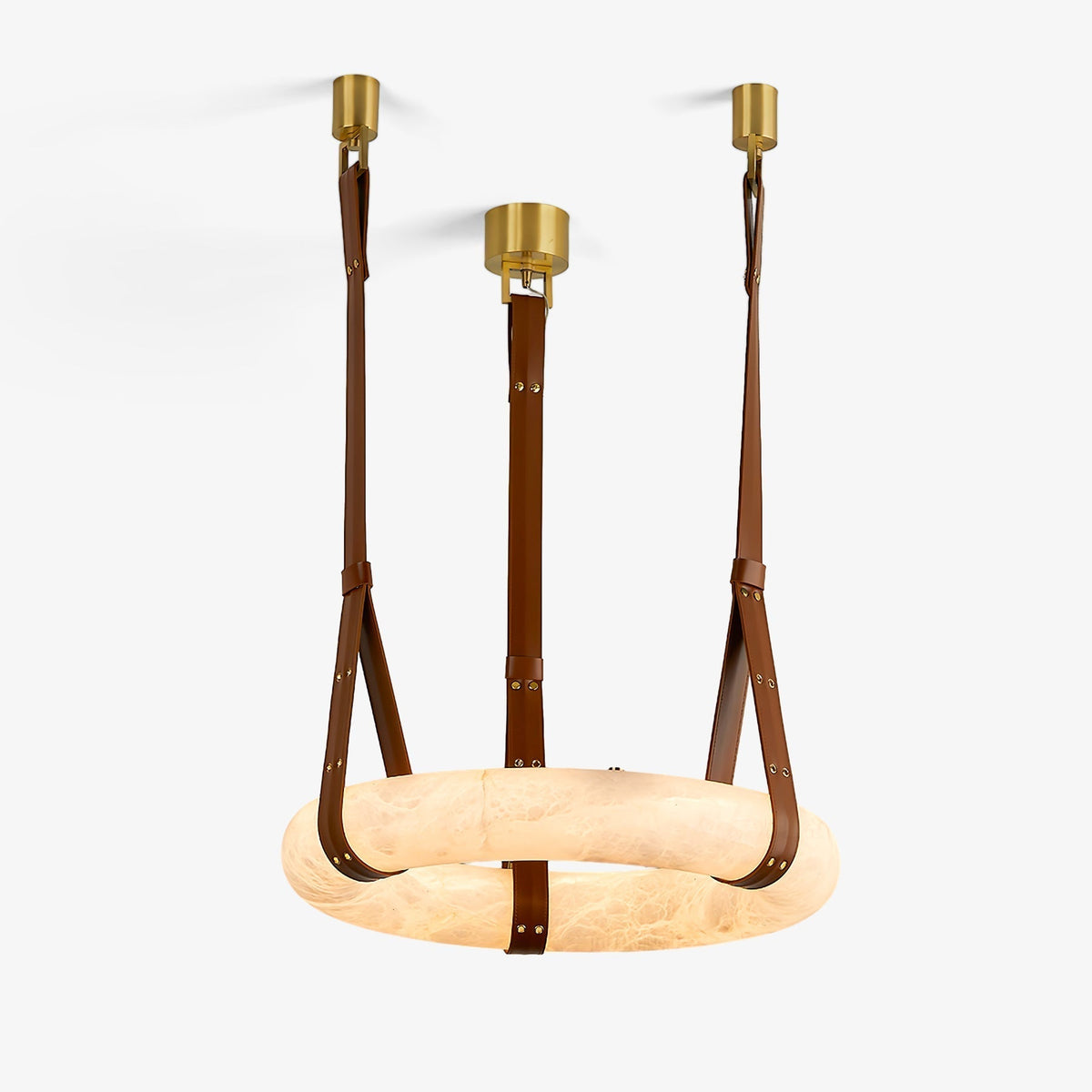 Étoile Pendant Light Chandelier Alabaster Ring Triple Leather-Neutral Decor