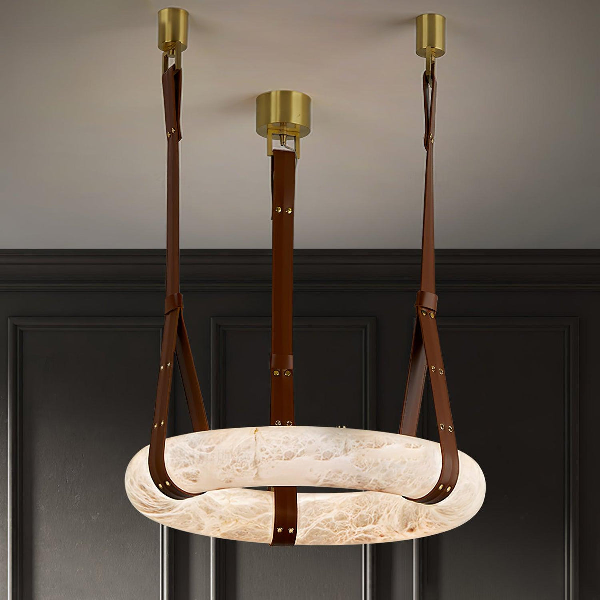 Oslo Pendant Light Alabaster Ring Straps Scandinavian-Neutral Decor