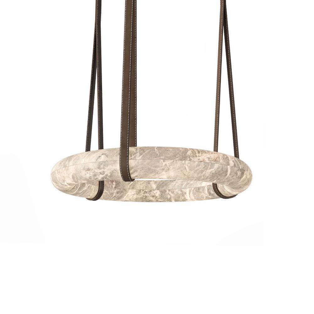 Étoile Pendant Light Chandelier Alabaster Ring Triple Leather-Neutral Decor