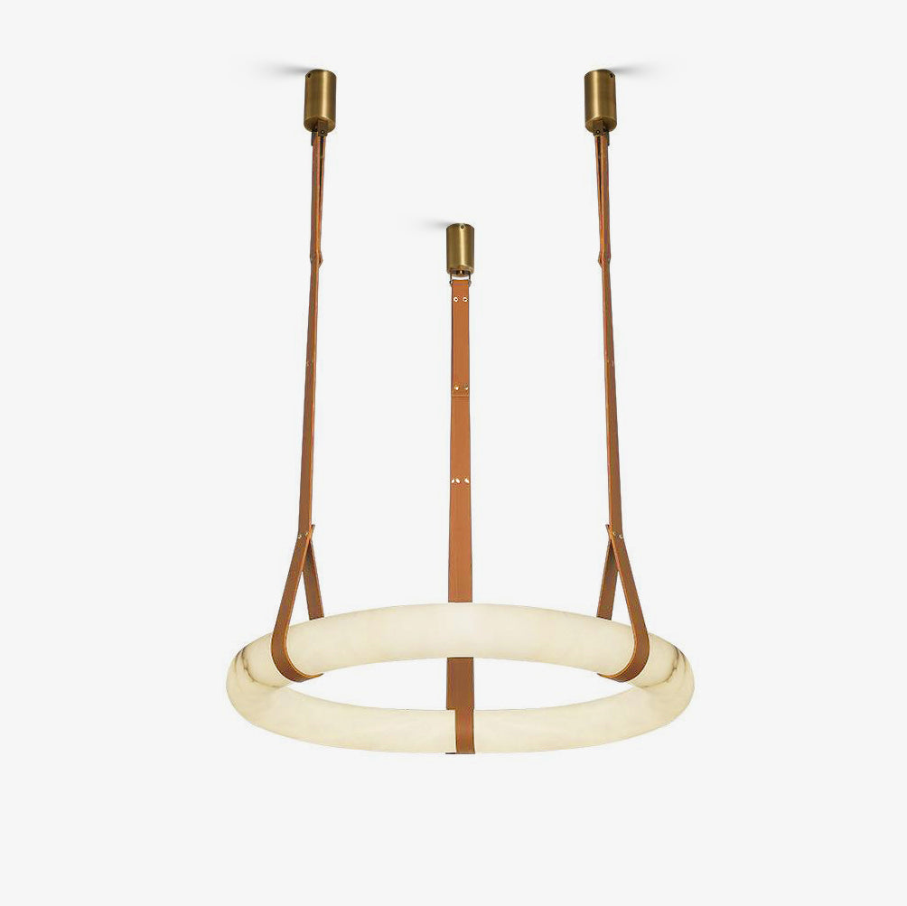 Étoile Pendant Light Chandelier Alabaster Ring Triple Leather-Neutral Decor