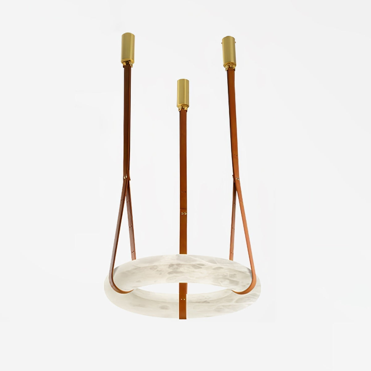 Étoile Pendant Light Chandelier Alabaster Ring Triple Leather-Neutral Decor
