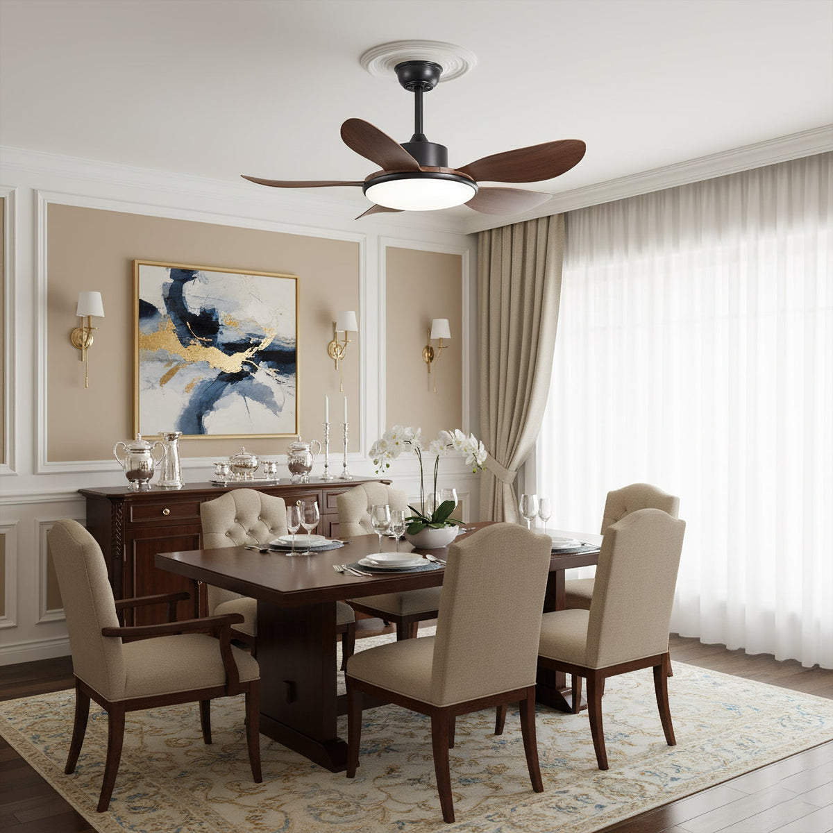 Close-up of the integrated LED light on the Ovlaim ceiling fan.