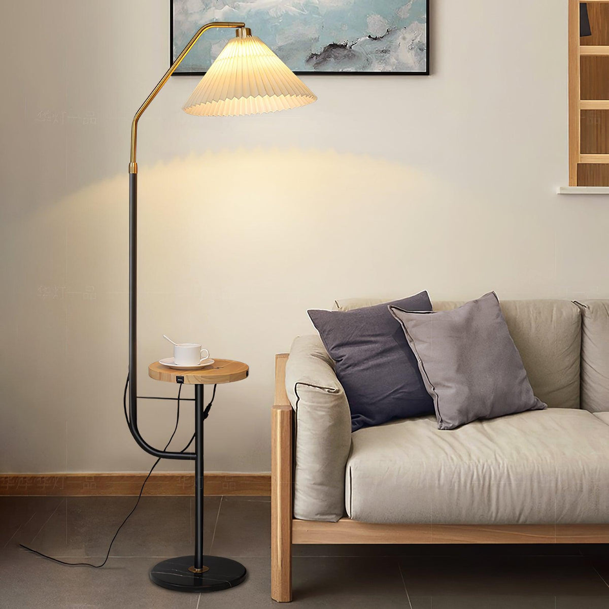 Nexc Lampadaire en Marbre Et Bois