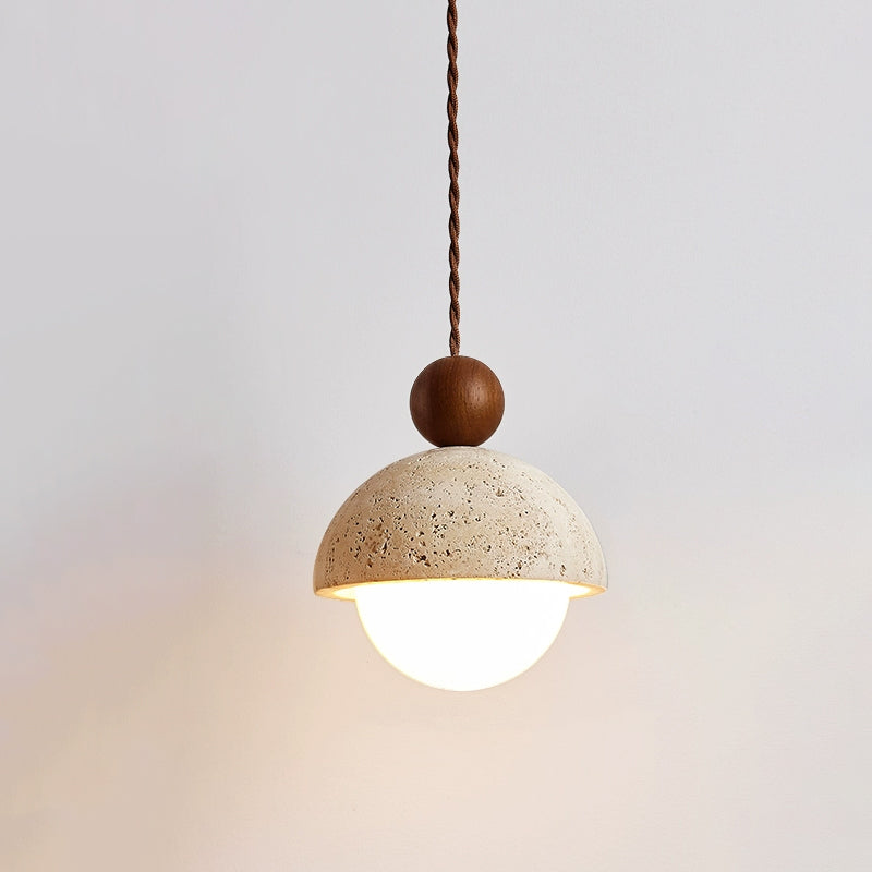 Vaire Suspension en Verre avec Dôme en Travertin
