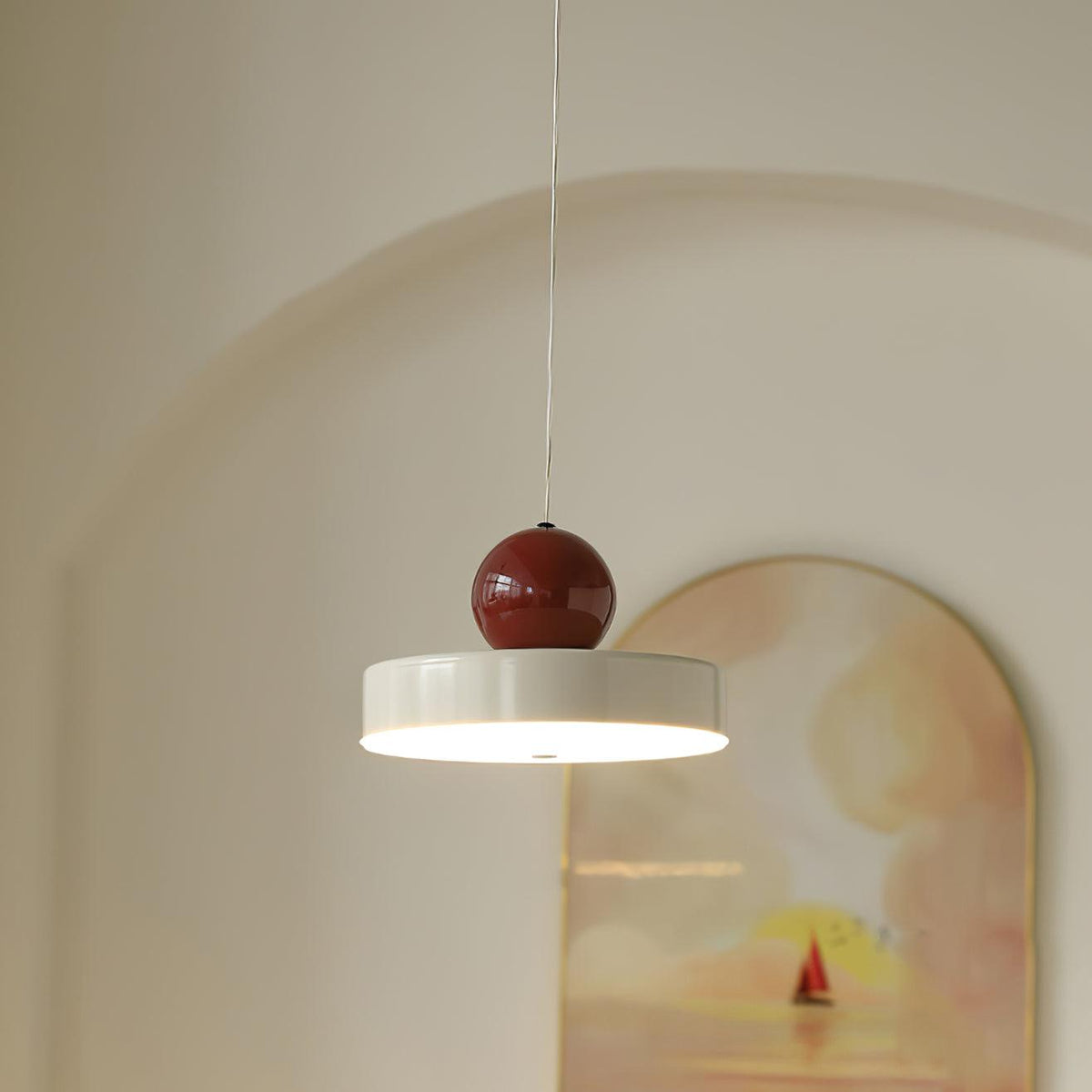Pendant Lamp Metal Body Red Sphere Shade Modern Retro Accent-Neutral Decor