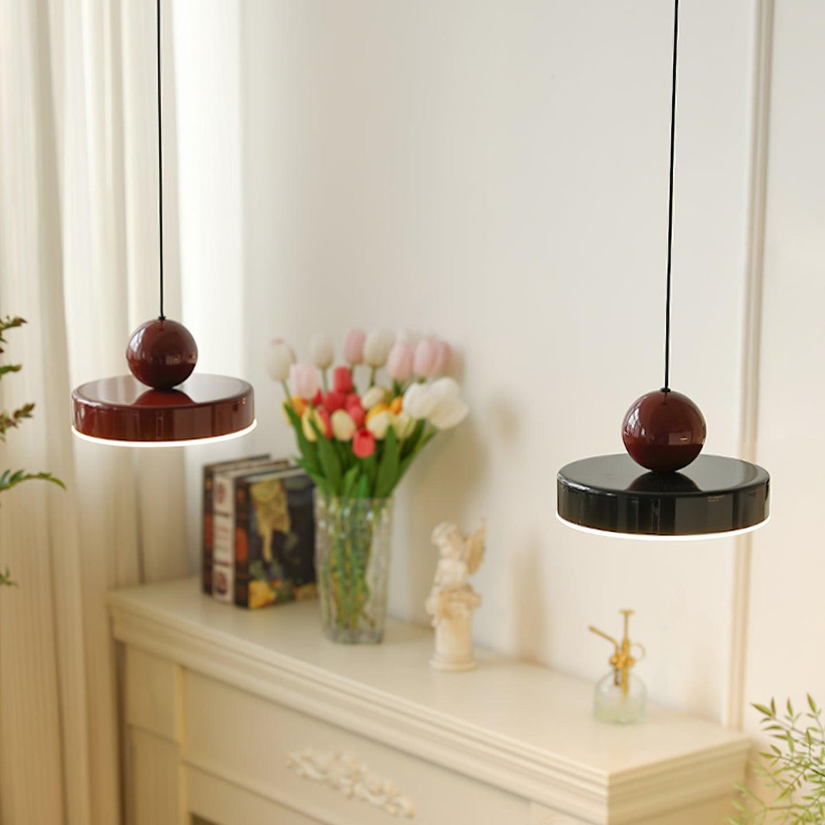 Pendant Lamp Metal Body Red Sphere Shade Modern Retro Accent-Neutral Decor