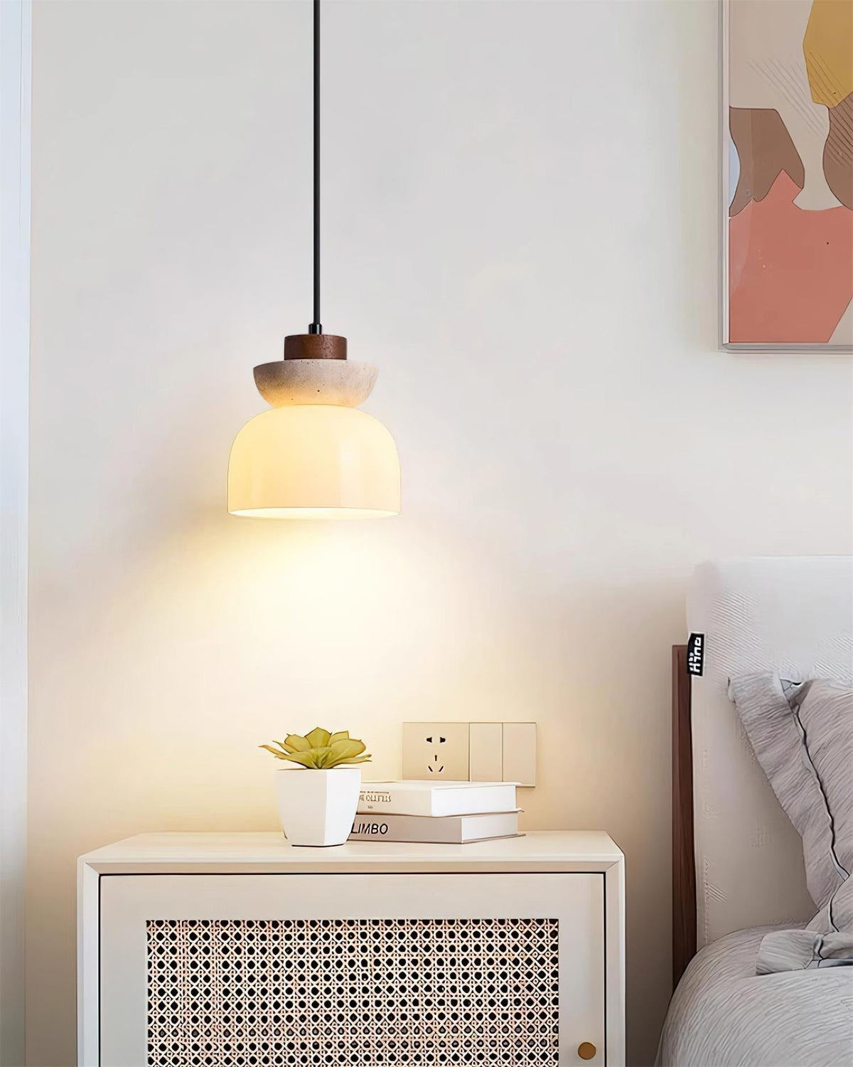 Norenx Travertine Dome Glass Pendant Light-Neutral Decor