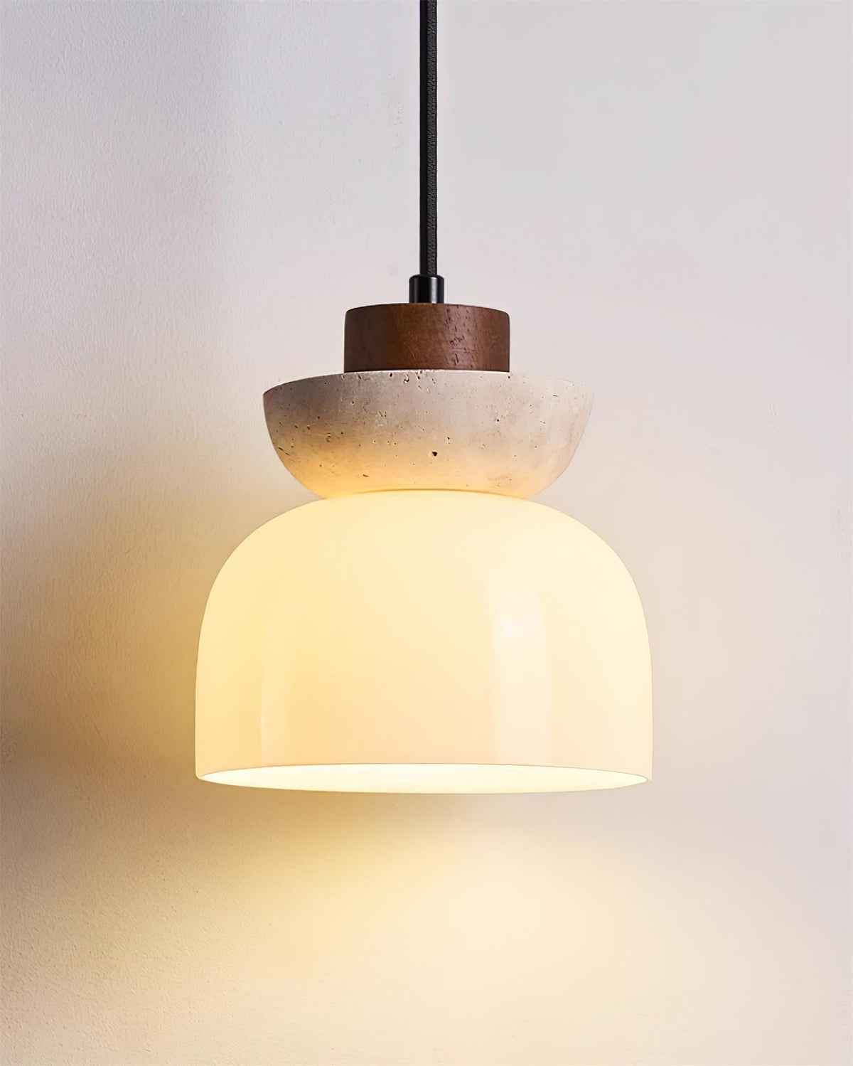 Norenx Travertine Dome Glass Pendant Light-Neutral Decor