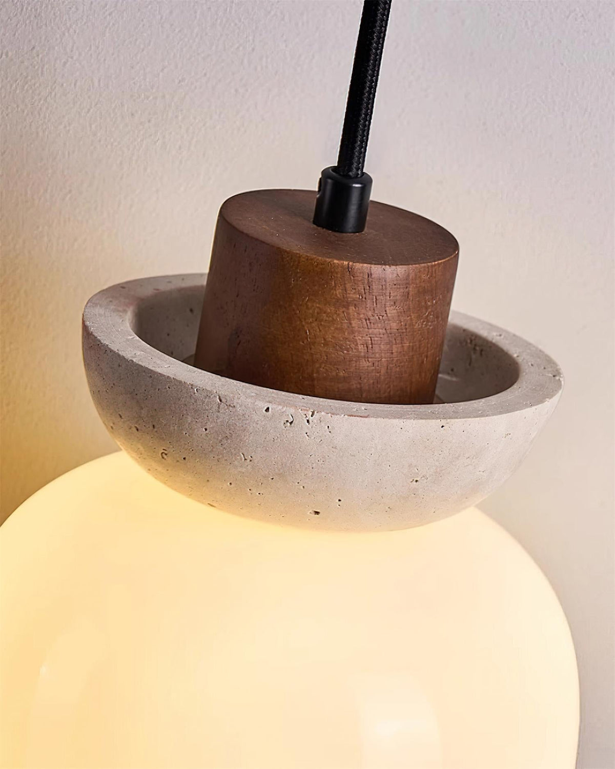Norenx Travertine Dome Glass Pendant Light-Neutral Decor