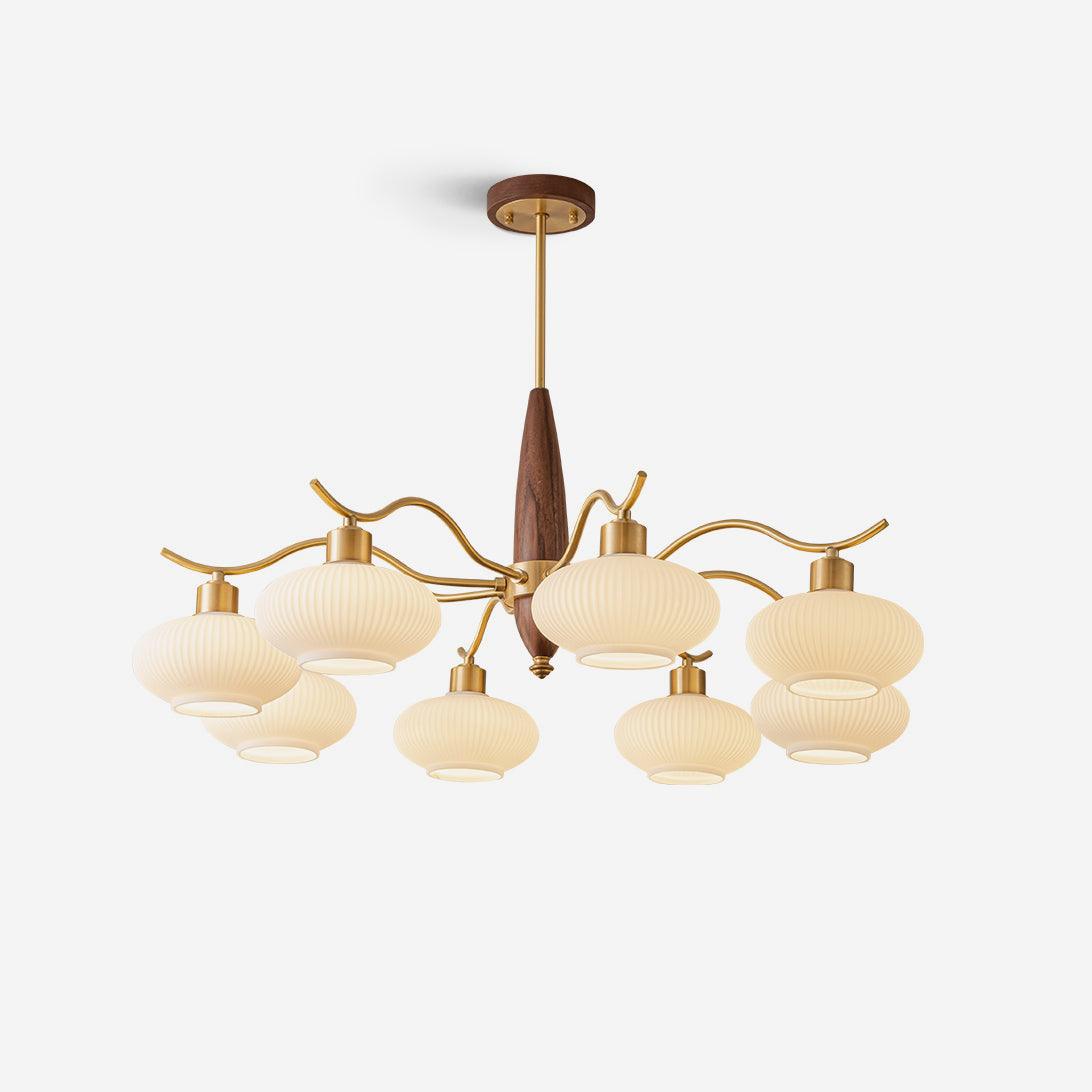 Cavien Brass and Walnut Chandelier-Neutral Decor