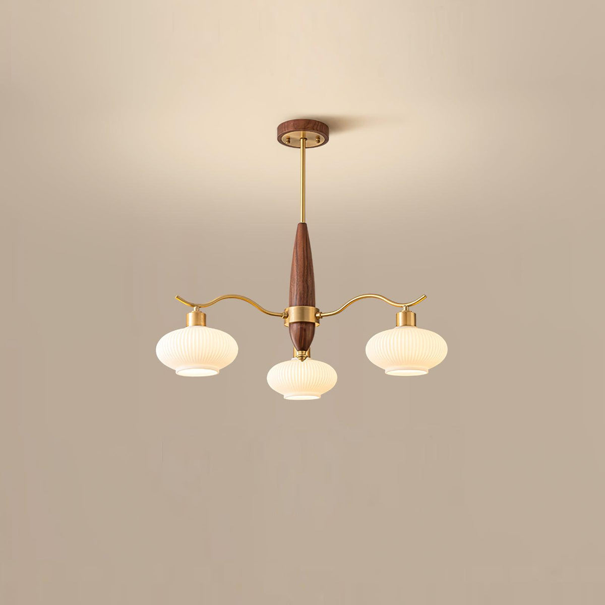 Cavien Brass and Walnut Chandelier-Neutral Decor