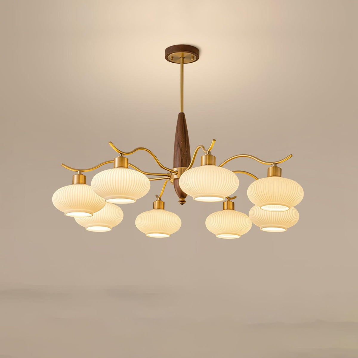 Cavien Brass and Walnut Chandelier-Neutral Decor