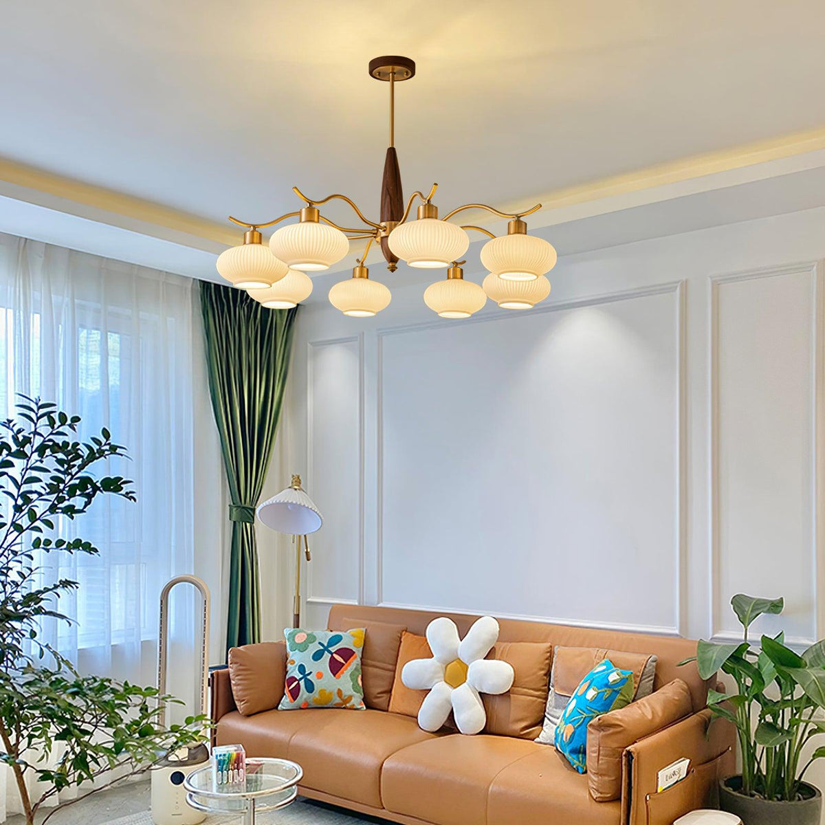 Cavien Brass and Walnut Chandelier-Neutral Decor