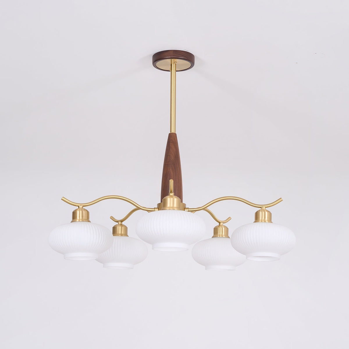 Cavien Brass and Walnut Chandelier-Neutral Decor