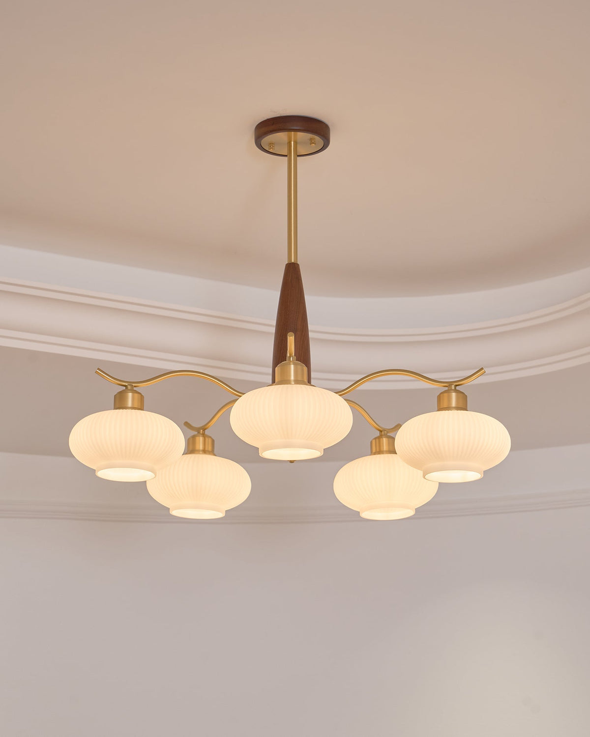 Cavien Brass and Walnut Chandelier-Neutral Decor