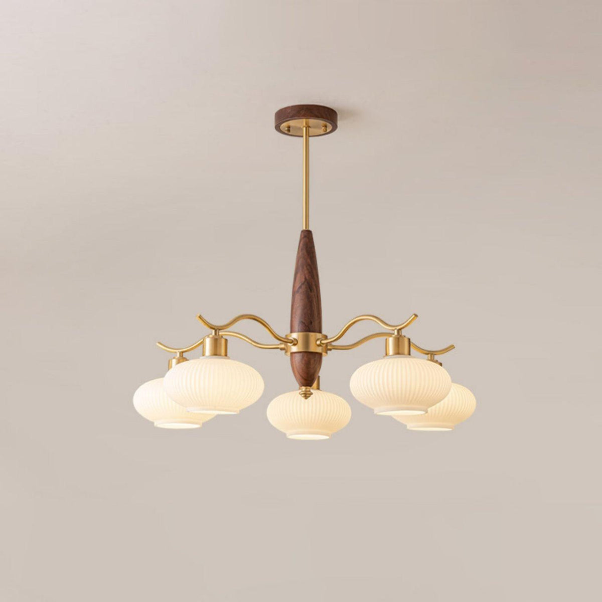 Cavien Brass and Walnut Chandelier-Neutral Decor