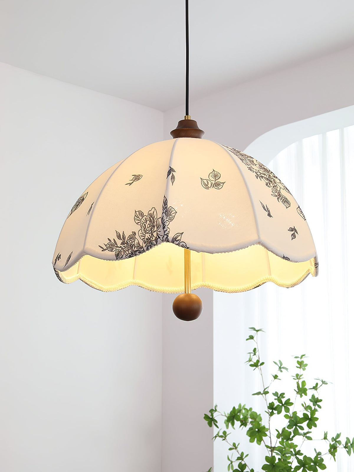 Jovevia Pétale Chuchotement Bois Tissu Pendentif Lampe