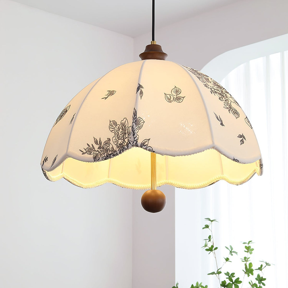 Jovevia Pétale Chuchotement Bois Tissu Pendentif Lampe