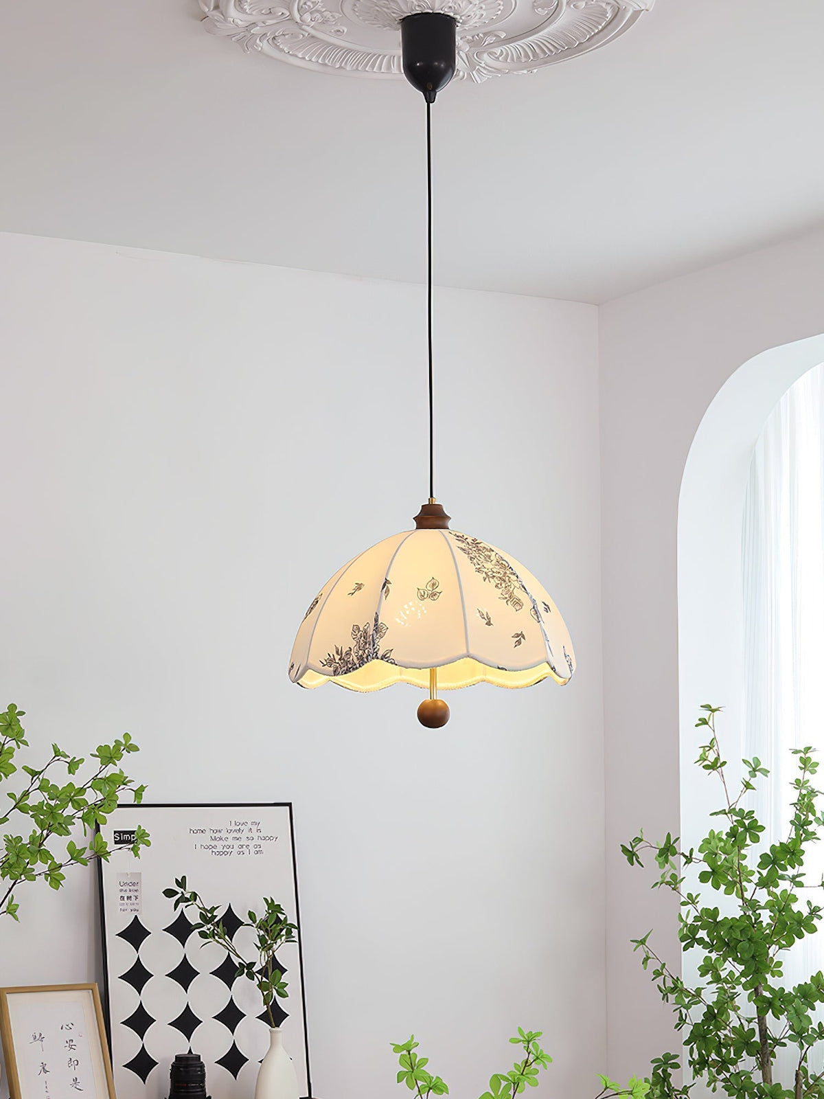 Jovevia Pétale Chuchotement Bois Tissu Pendentif Lampe