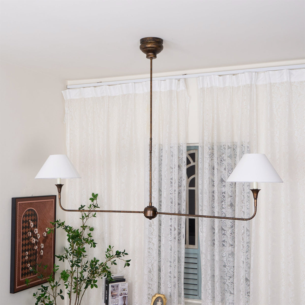 Altven Lustre Linéaire Métal Laiton Antique Tissu Minimaliste Moderne-Cielum