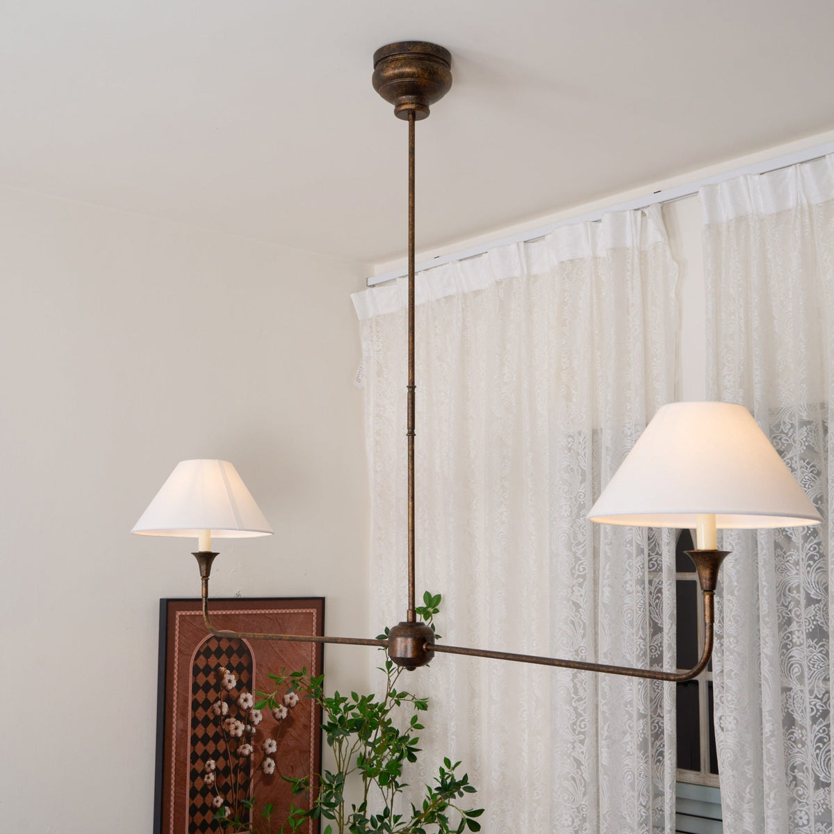Altven Lustre Linéaire Métal Laiton Antique Tissu Minimaliste Moderne-Cielum