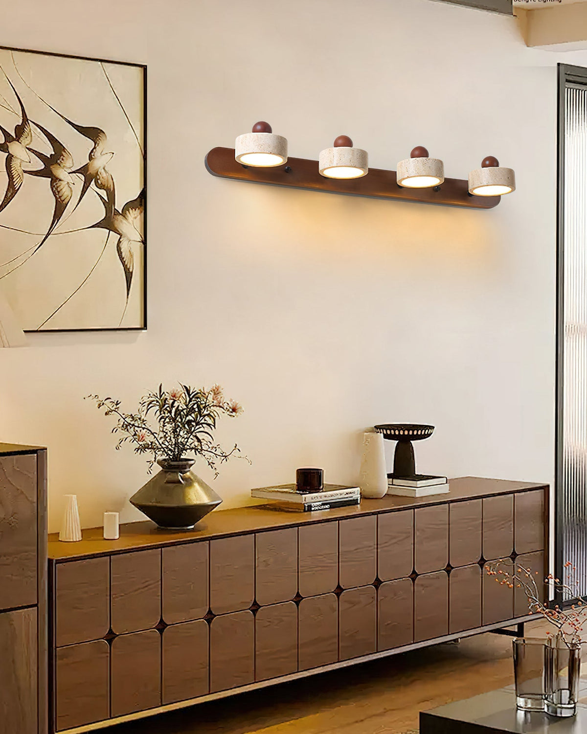 Lifestyle image showing the lamp's warm and inviting glow in a living area.