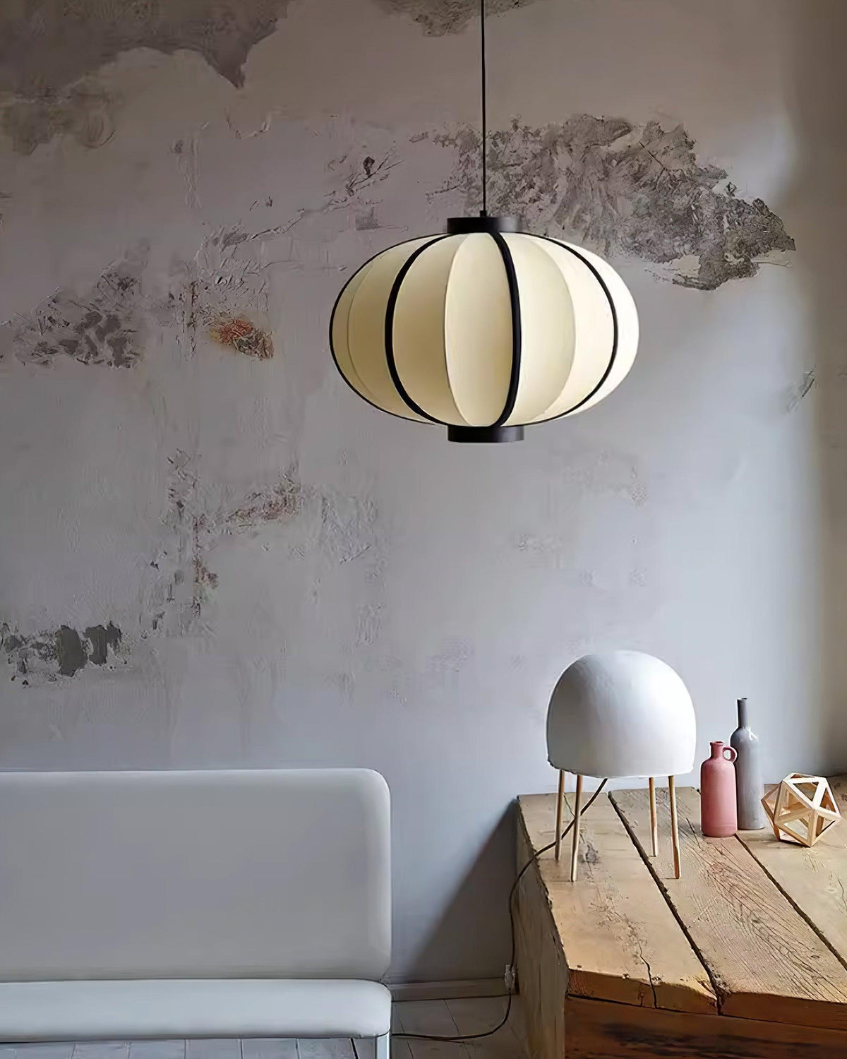 Lumara Pendant Lamp Fabric Lantern Frame Vintage-Neutral Decor