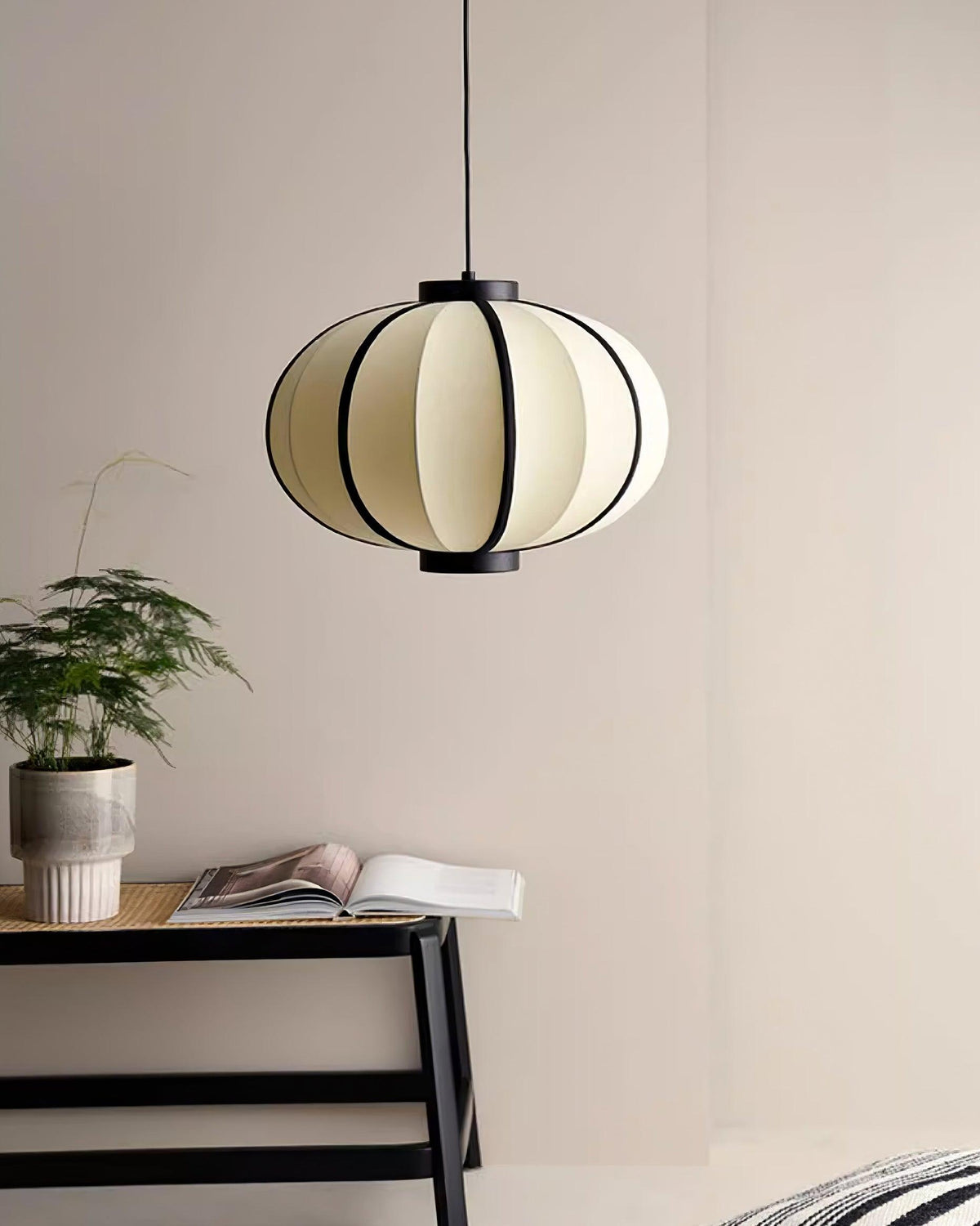 Lumara Pendant Lamp Fabric Lantern Frame Vintage-Neutral Decor