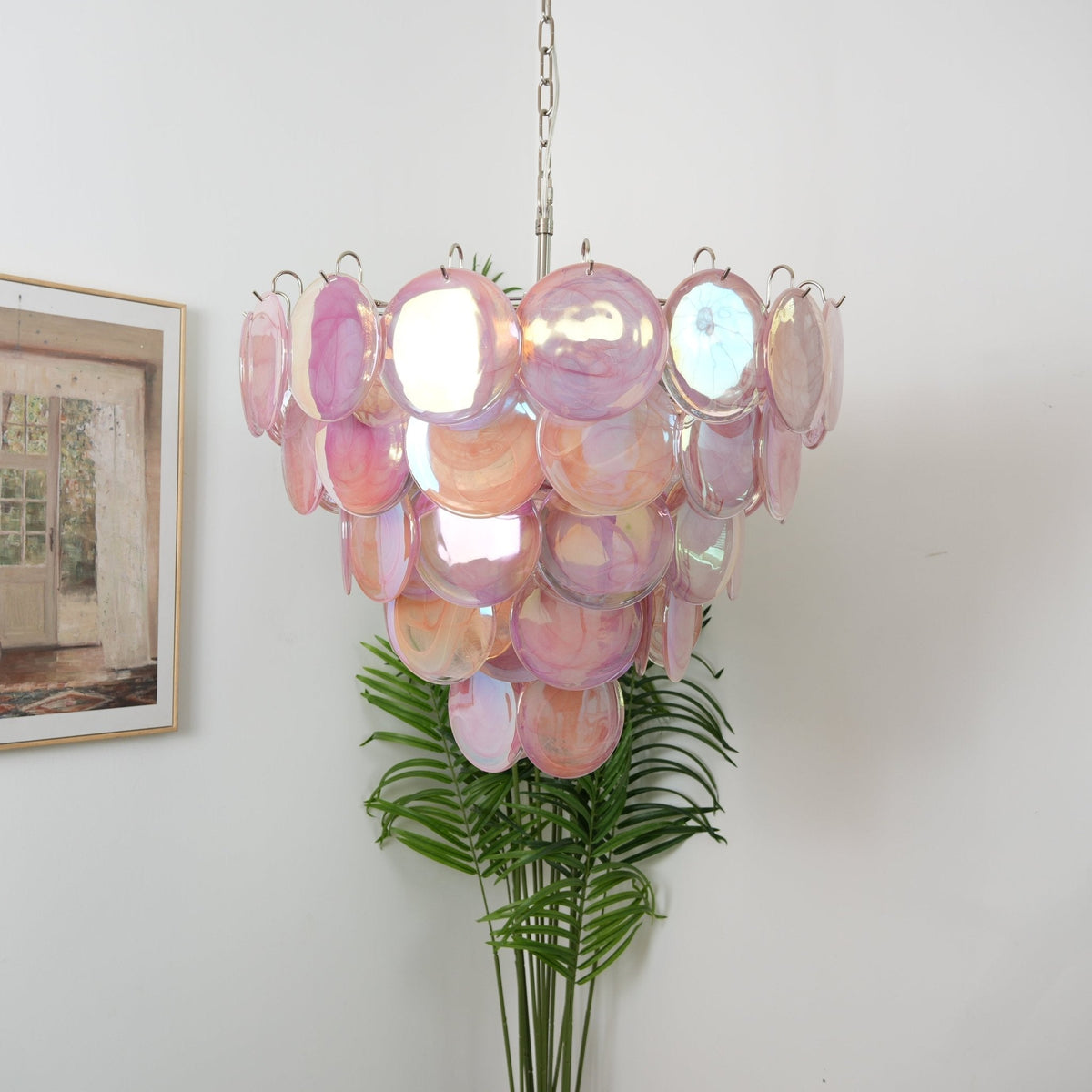 Veyreya Lustre Rose Disque Murano Superposé
