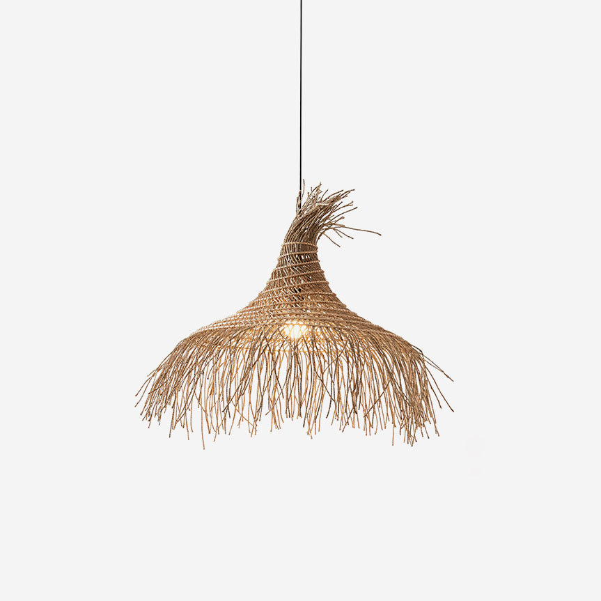 Pendant Light Handwoven Rattan Shade Metal Frame Bohemian Natural-Neutral Decor