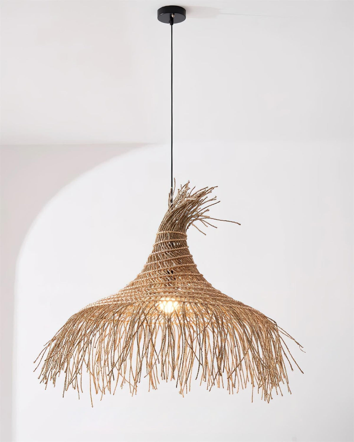 Pendant Light Handwoven Rattan Shade Metal Frame Bohemian Natural-Neutral Decor