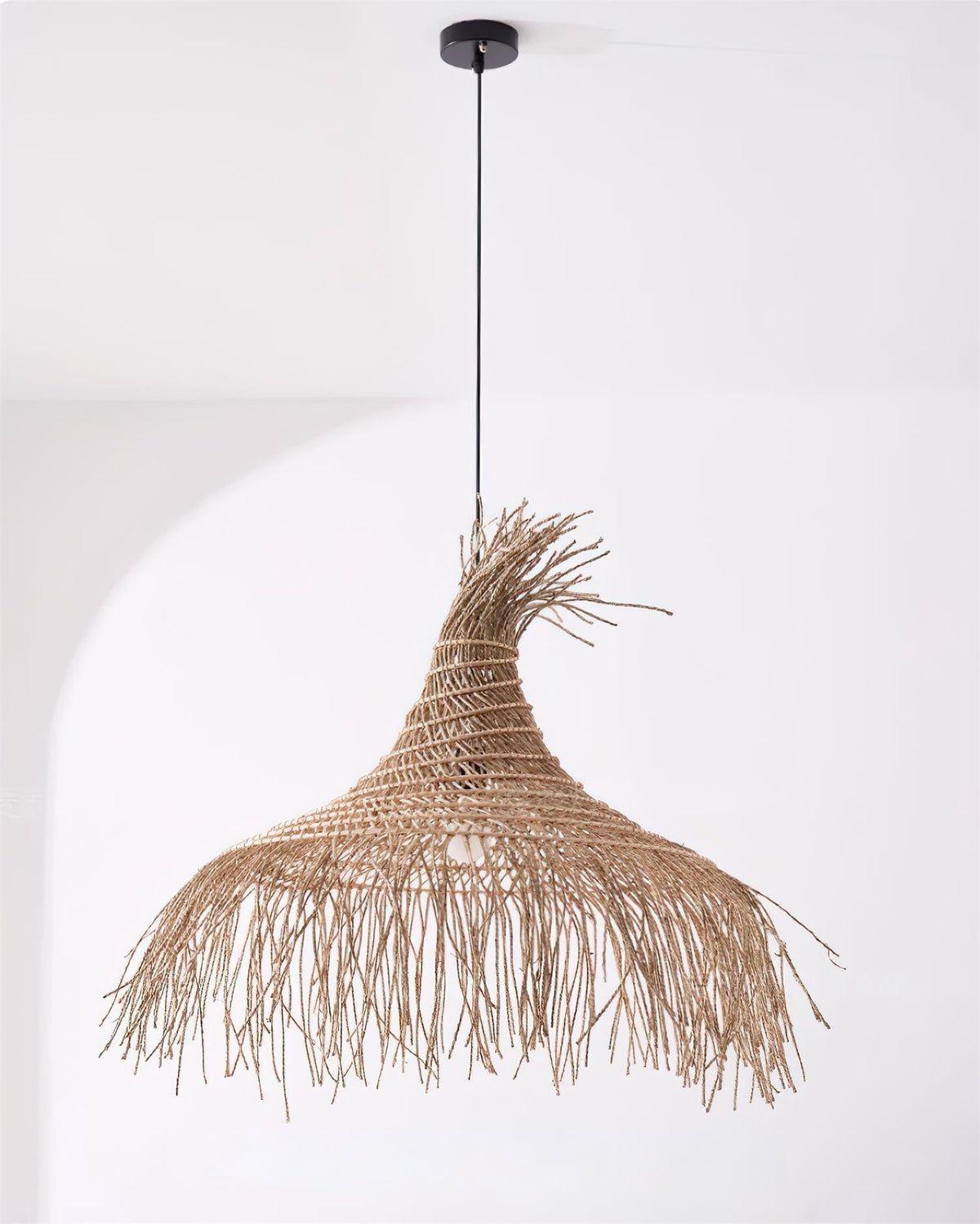 Pendant Light Handwoven Rattan Shade Metal Frame Bohemian Natural-Neutral Decor