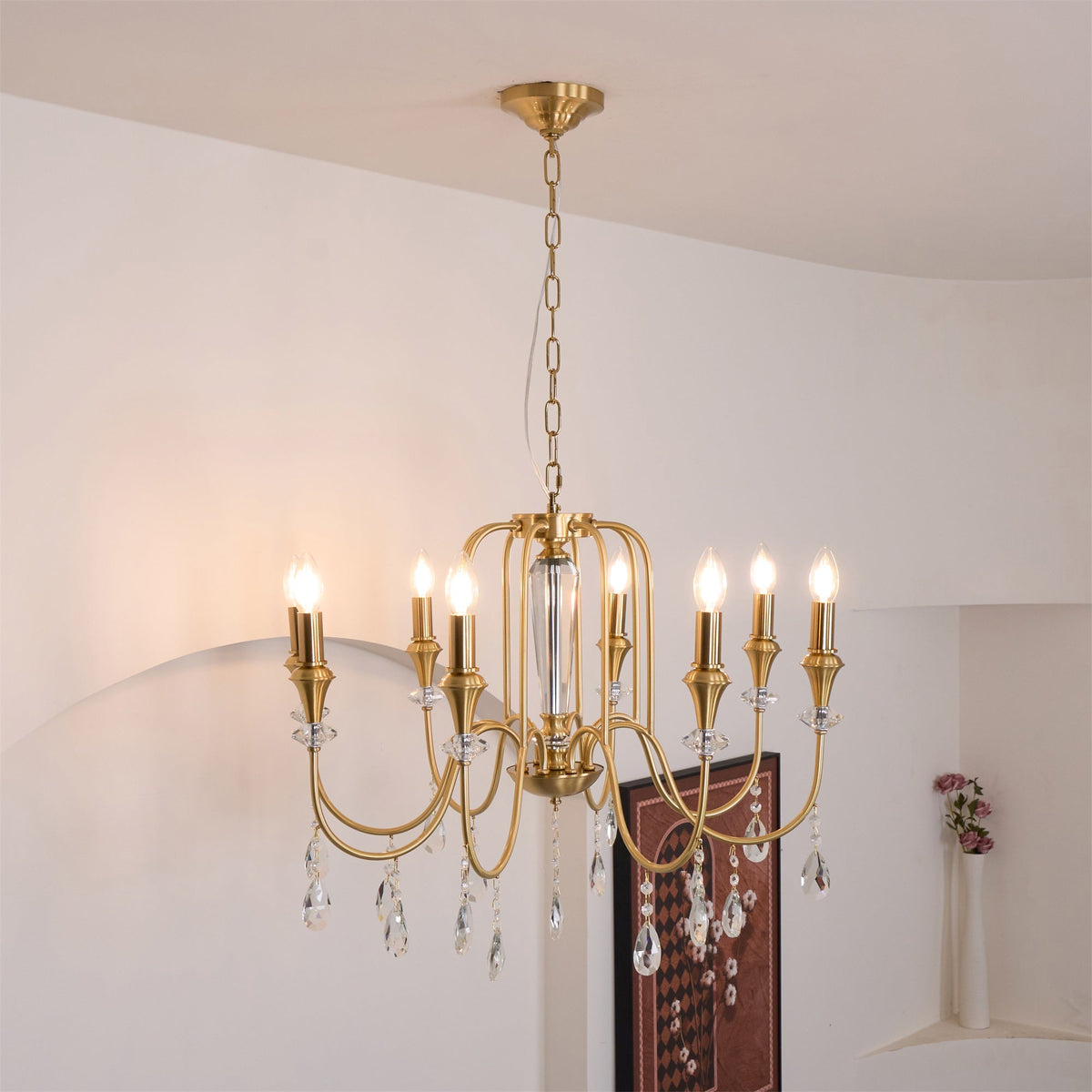 Ercararis Lustre Vintage Industriel Laiton Cristal