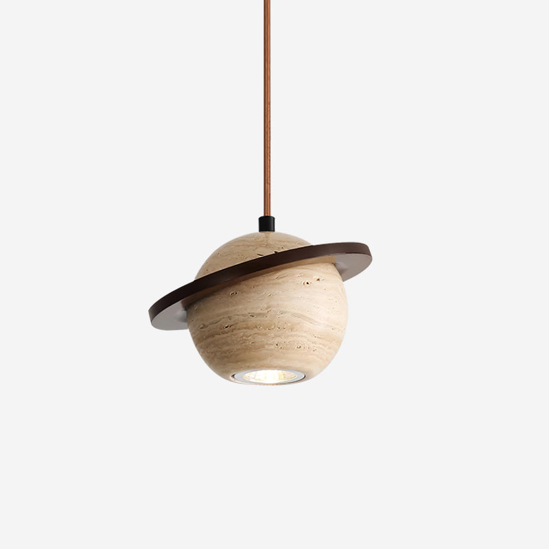 Pendant Light Travertine Planet Walnut Wood Ambient Minimalist-Neutral Decor