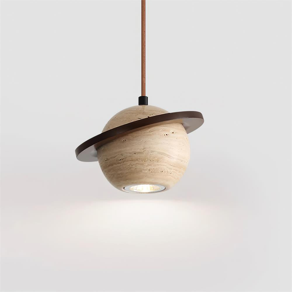 Pendant Light Travertine Planet Walnut Wood Ambient Minimalist-Neutral Decor