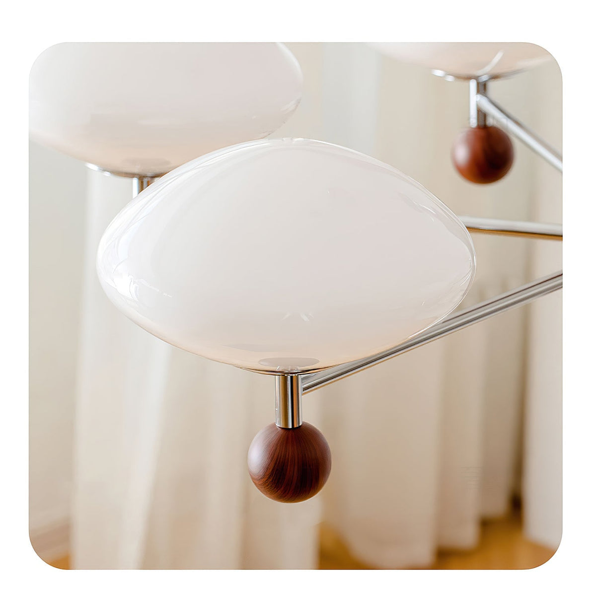 Close-up on the walnut-colored accent sphere.